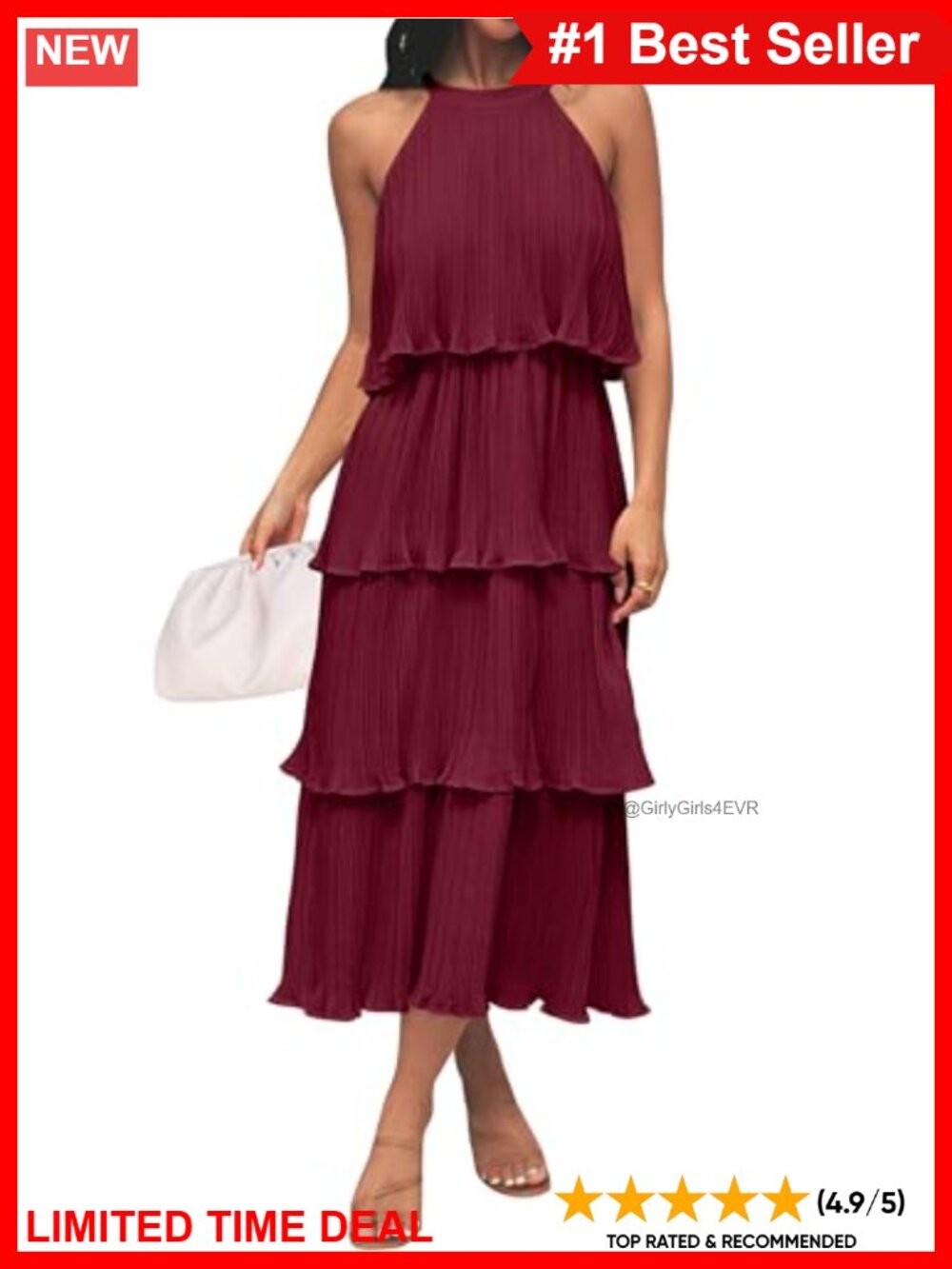 Womens Summer Halter Ruffle Midi Dress Wedding Guest